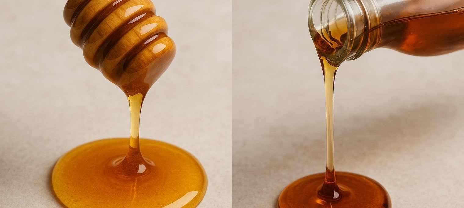 Comparison of honey and agave syrup in bowls with spoons